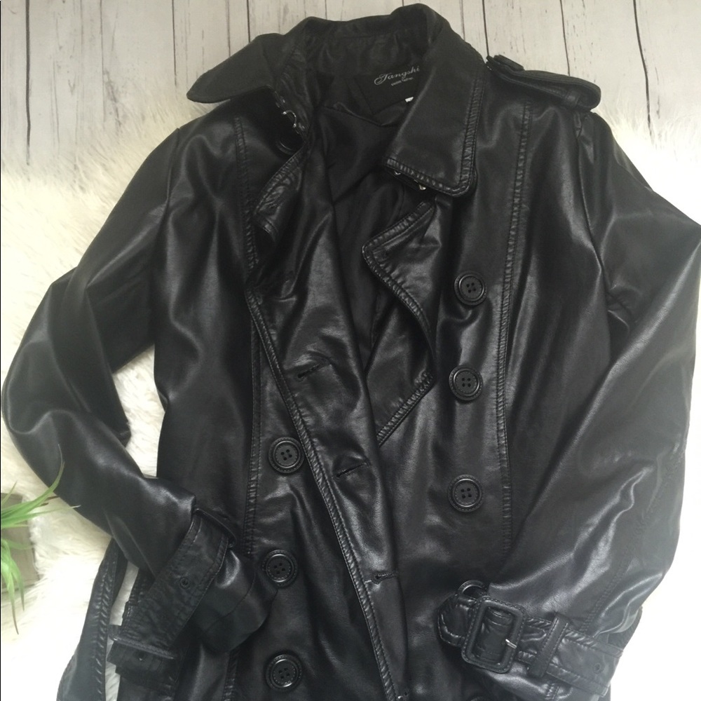 Rois Black Faux Leather Trench Coat